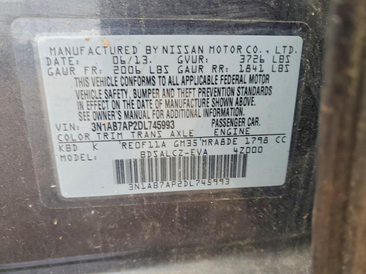 2013 Nissan Sentra S Gray vin: 3N1AB7AP2DL745993