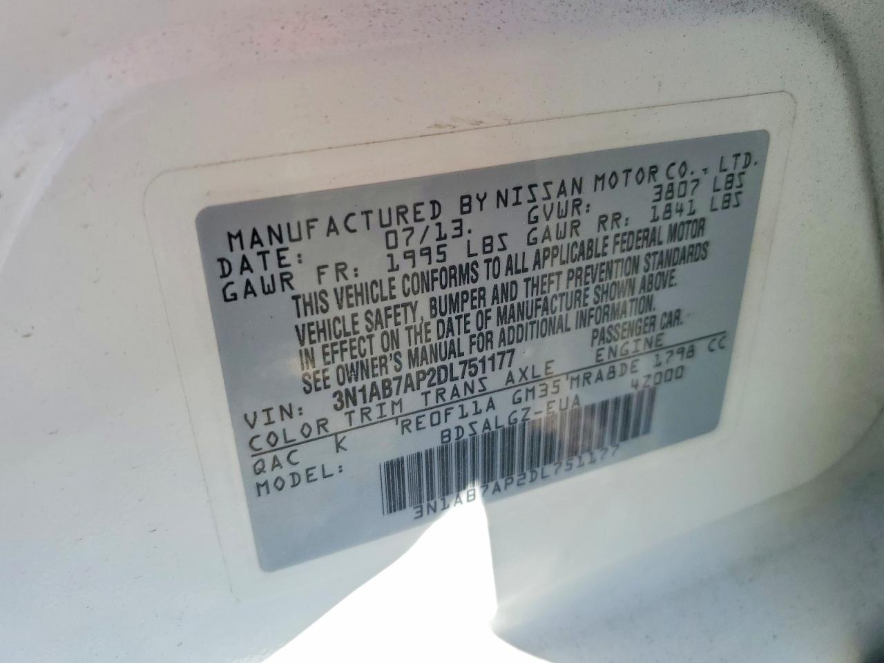 2013 Nissan Sentra S White vin: 3N1AB7AP2DL751177
