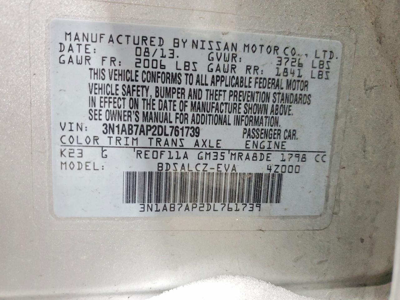 2013 Nissan Sentra S Silver vin: 3N1AB7AP2DL761739