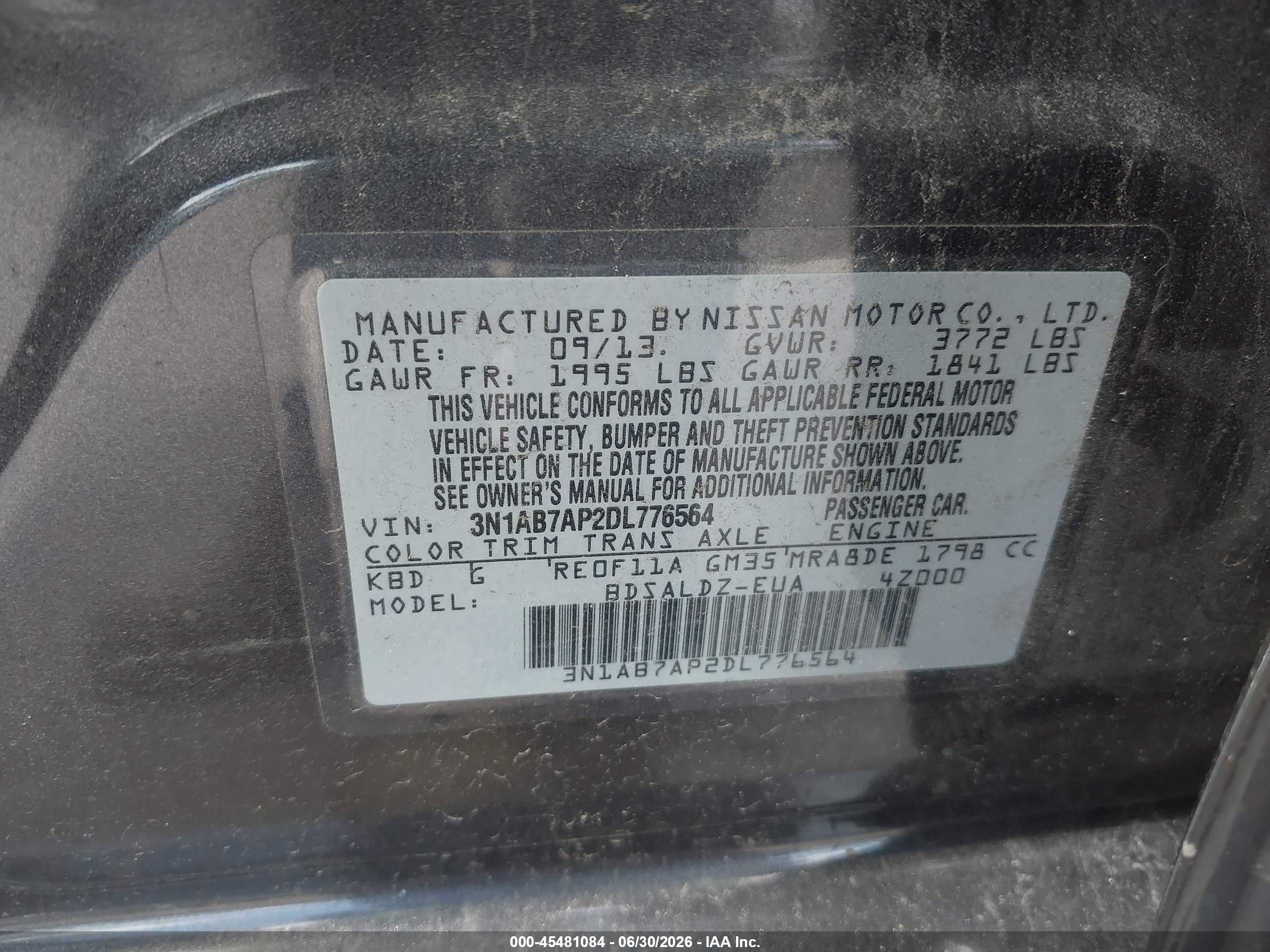 2013 Nissan Sentra Sv Gray vin: 3N1AB7AP2DL776564