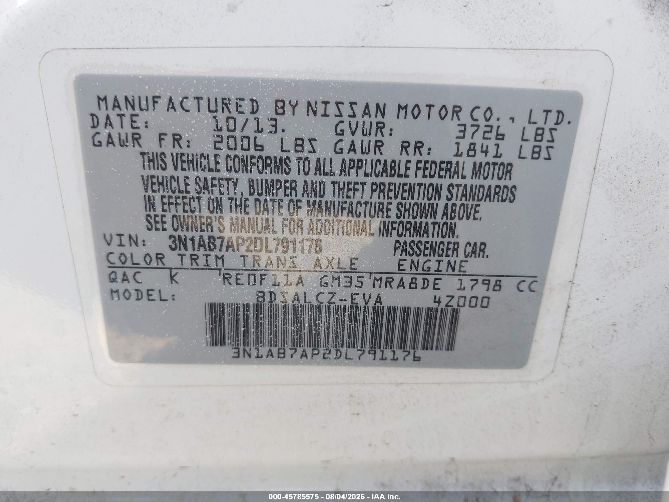 2013 Nissan Sentra S White vin: 3N1AB7AP2DL791176