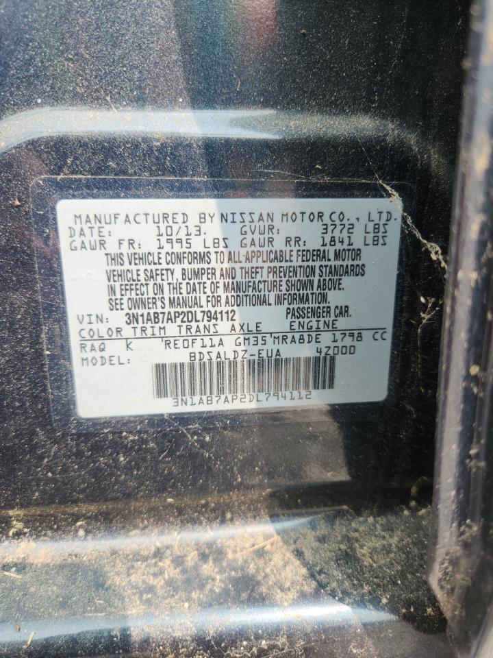 2013 Nissan Sentra S Blue vin: 3N1AB7AP2DL794112