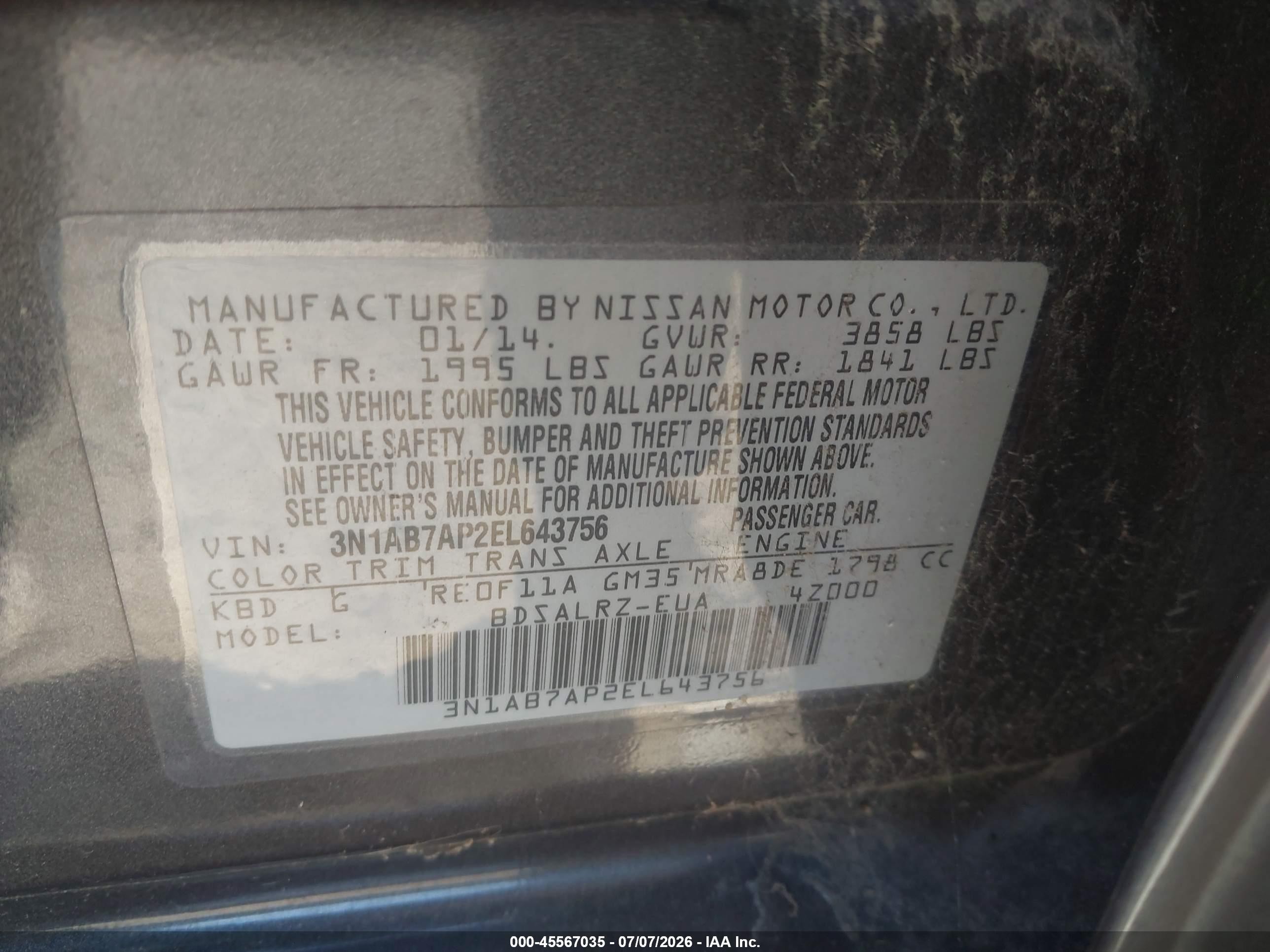 2014 Nissan Sentra Sr Gray vin: 3N1AB7AP2EL643756