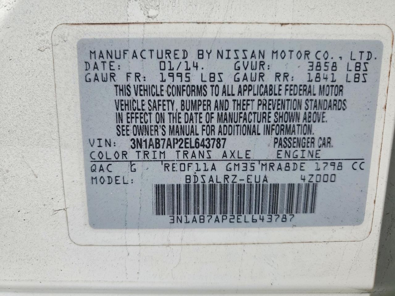2014 Nissan Sentra Sr White vin: 3N1AB7AP2EL643787