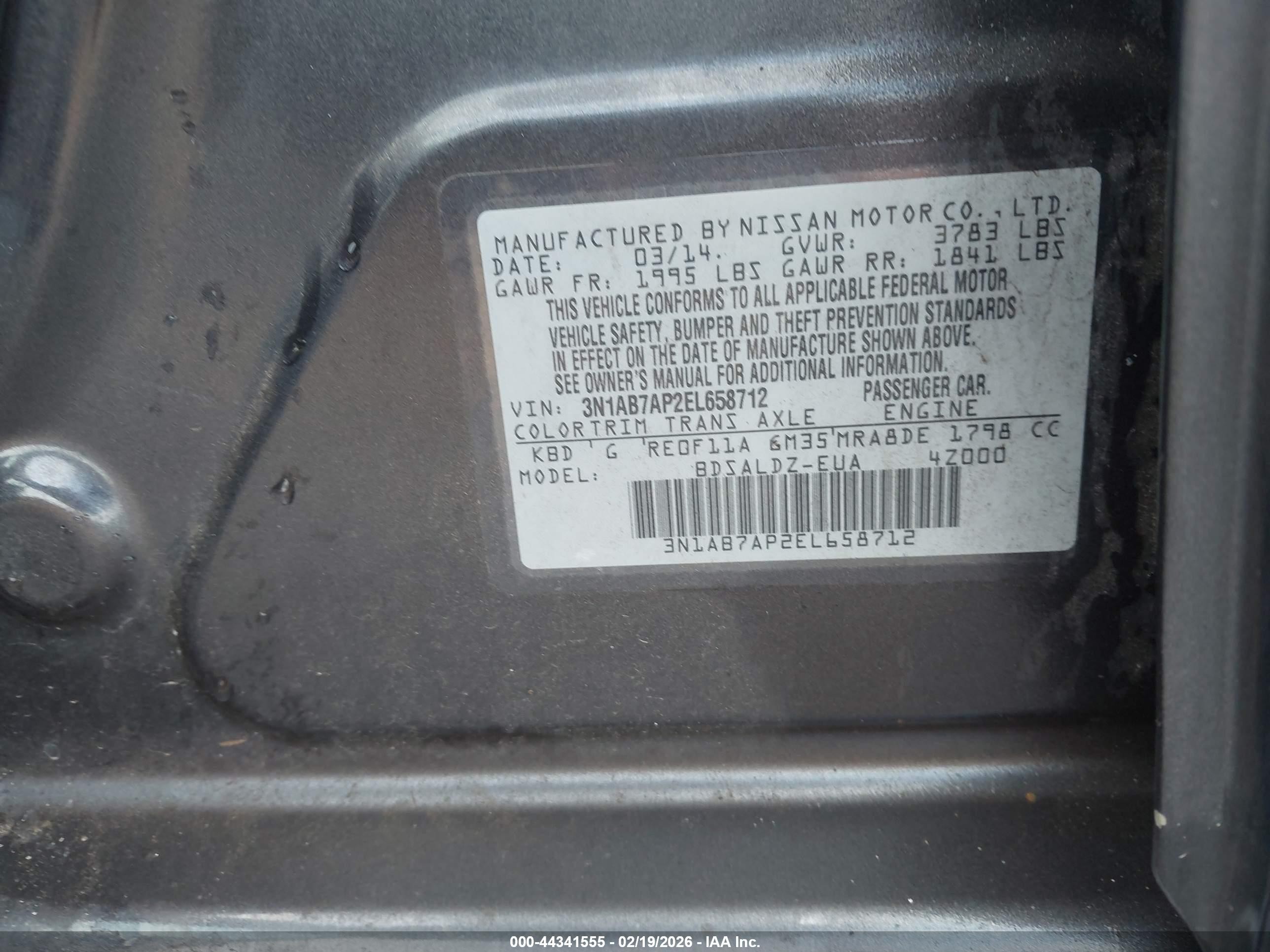 2014 Nissan Sentra Sv Gray vin: 3N1AB7AP2EL658712
