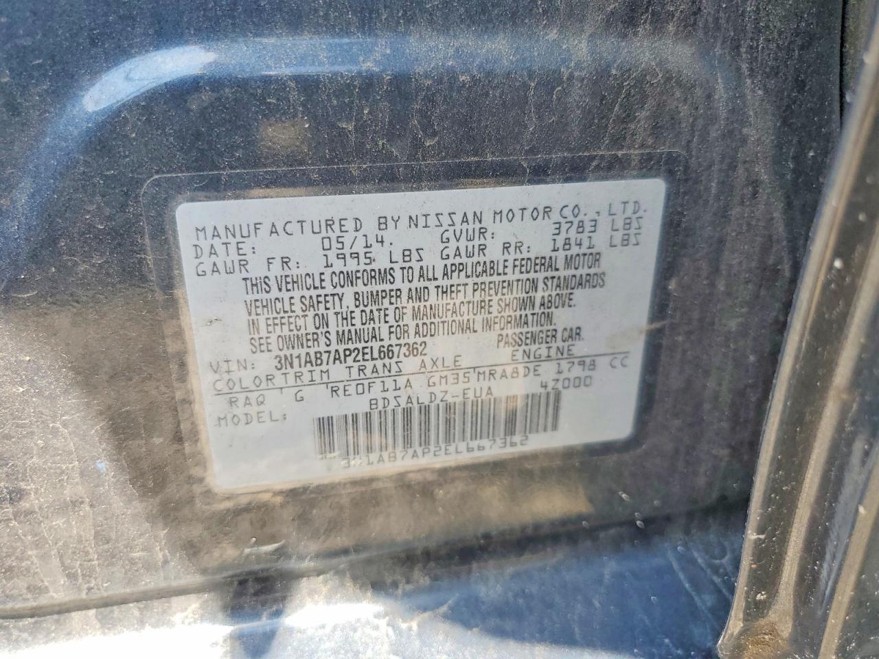 2014 Nissan Sentra S Blue vin: 3N1AB7AP2EL667362