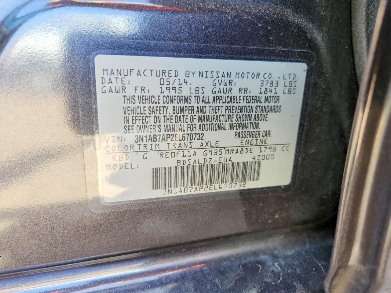 2014 Nissan Sentra Sv Gray vin: 3N1AB7AP2EL670732