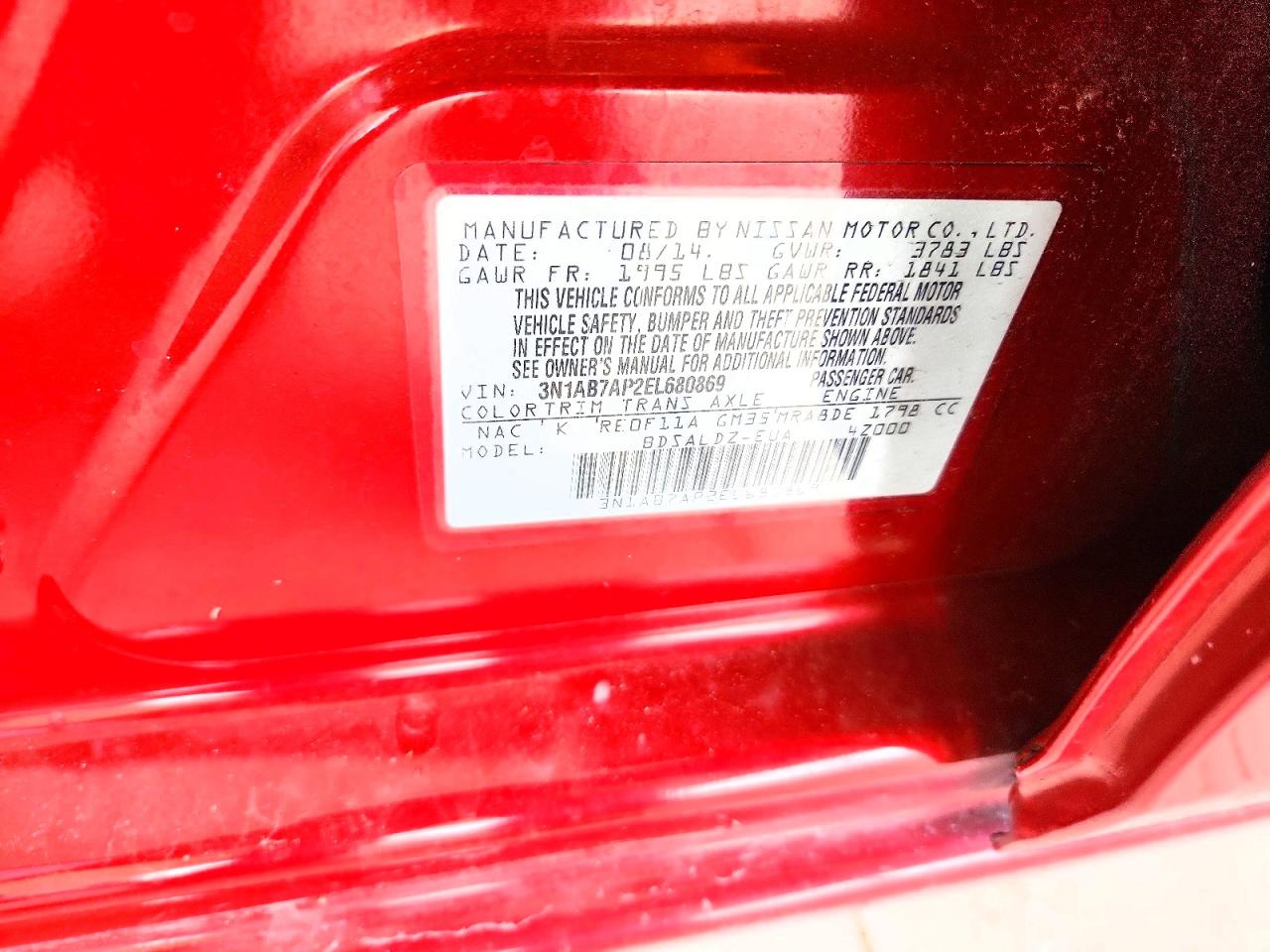 2014 Nissan Sentra Sv Red vin: 3N1AB7AP2EL680869