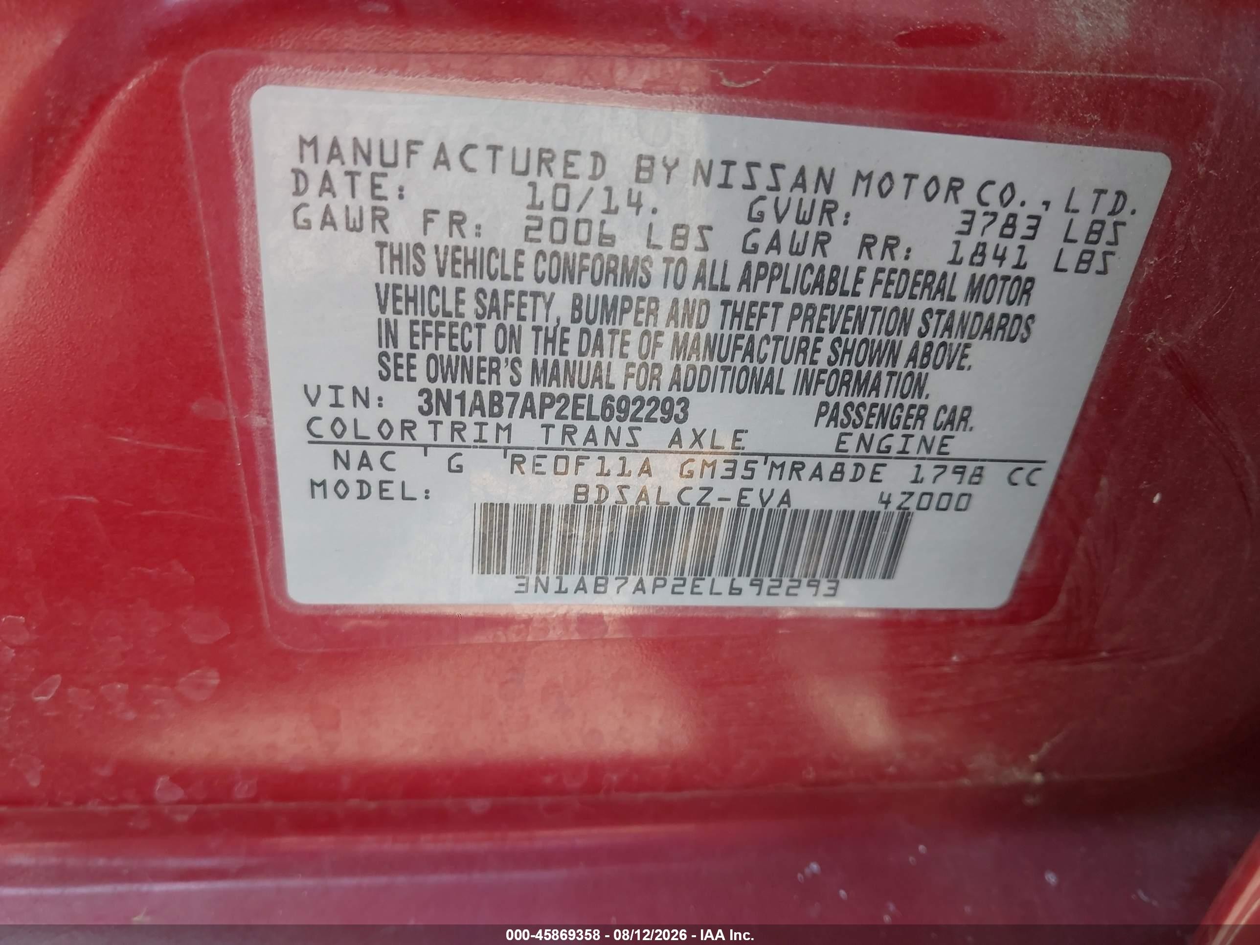 2014 Nissan Sentra S Red vin: 3N1AB7AP2EL692293