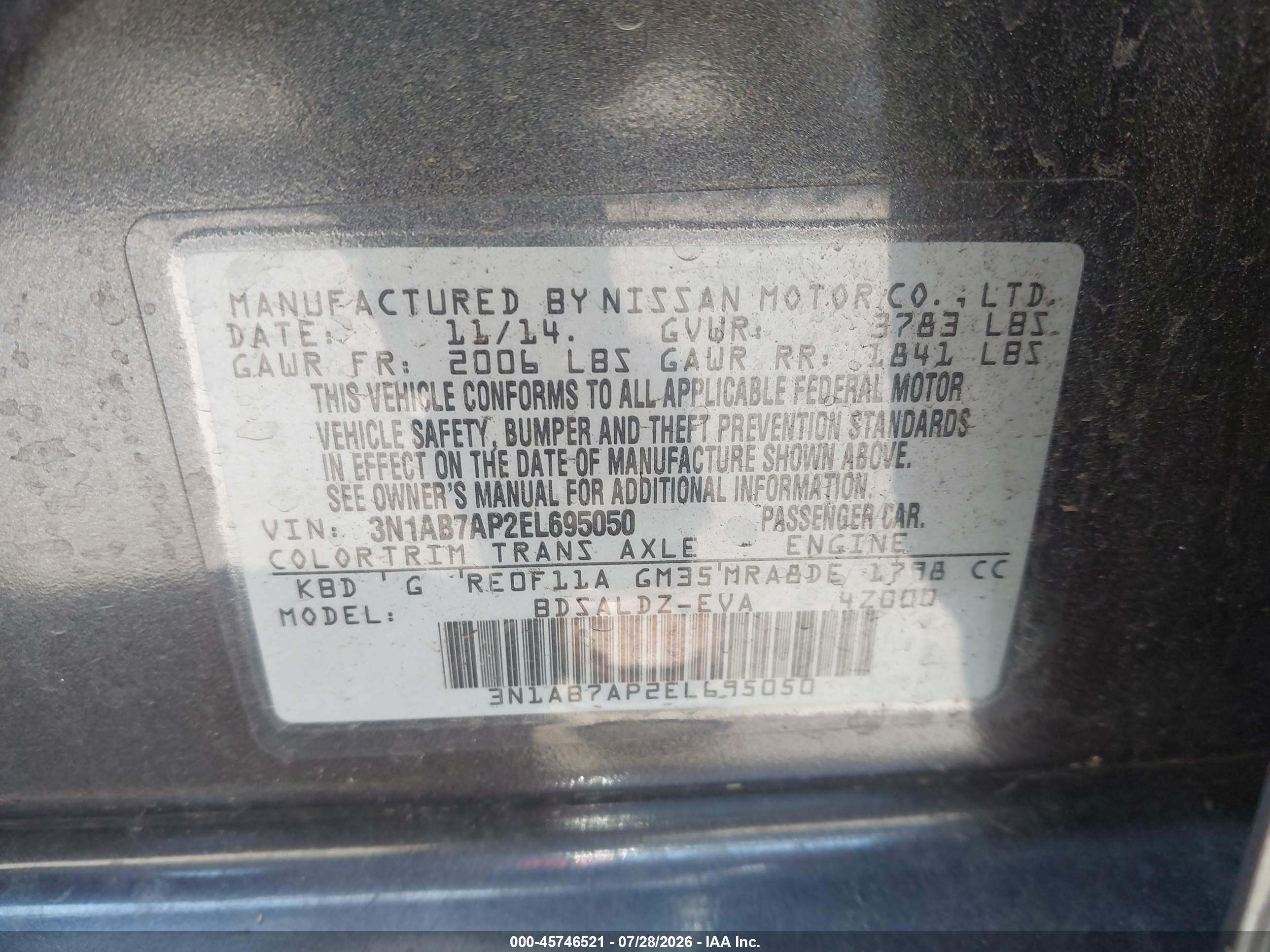 2014 Nissan Sentra Sv Gray vin: 3N1AB7AP2EL695050
