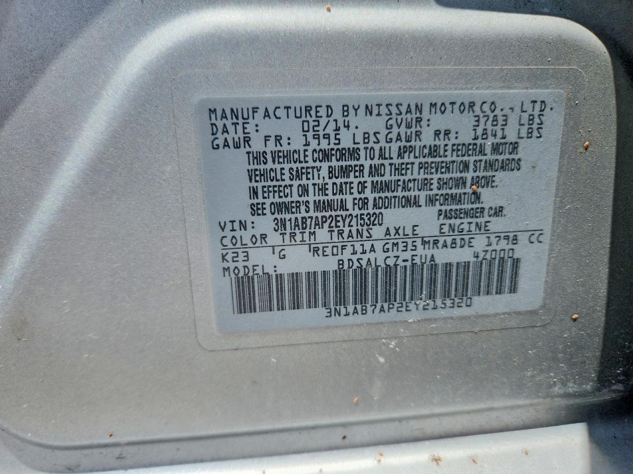 2014 Nissan Sentra Silver vin: 3N1AB7AP2EY215320