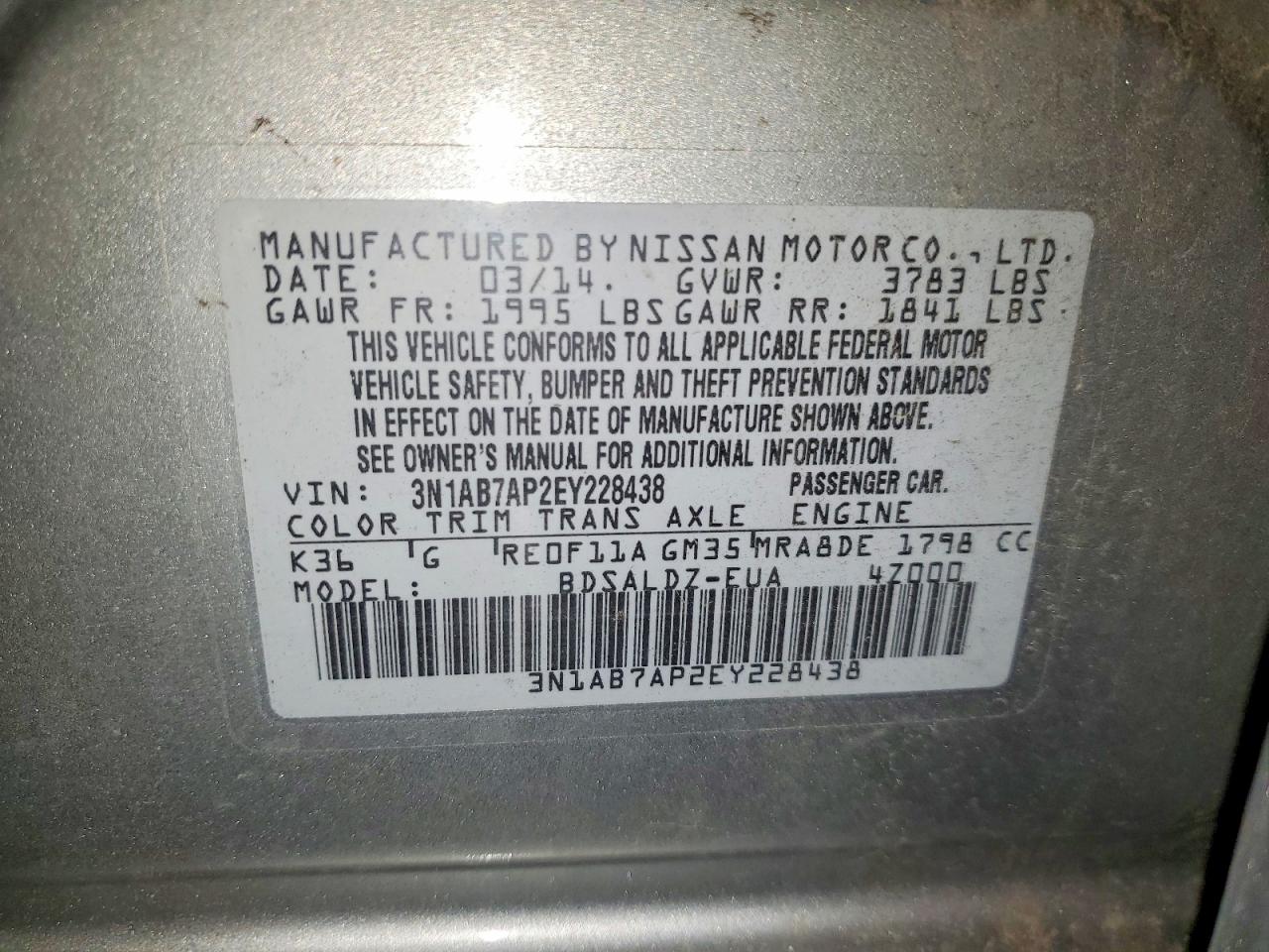 2014 Nissan Sentra Sv Silver vin: 3N1AB7AP2EY228438