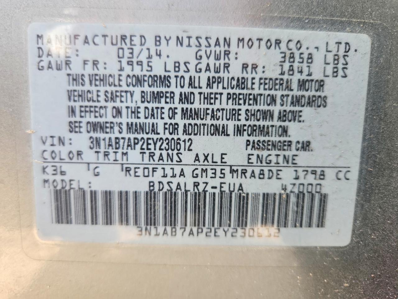 2014 Nissan Sentra Sr Silver vin: 3N1AB7AP2EY230612