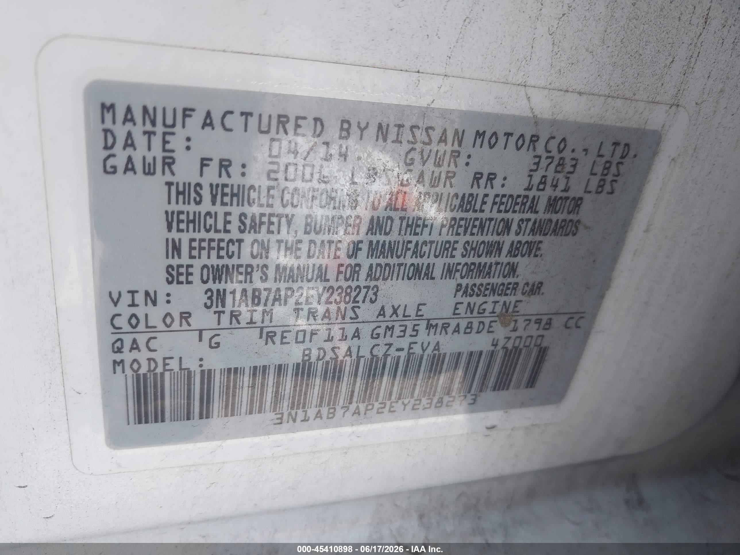 2014 Nissan Sentra S White vin: 3N1AB7AP2EY238273