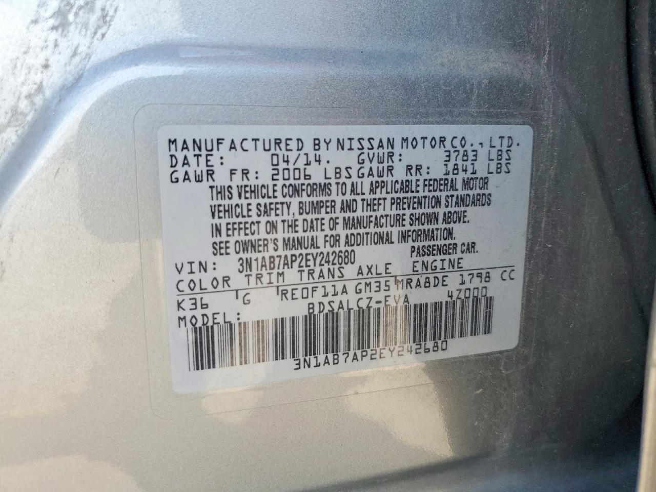 2014 Nissan Sentra S Silver vin: 3N1AB7AP2EY242680
