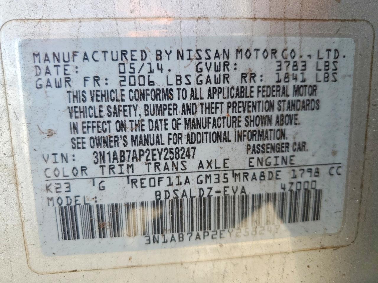 2014 Nissan Sentra Sv Gray vin: 3N1AB7AP2EY258247