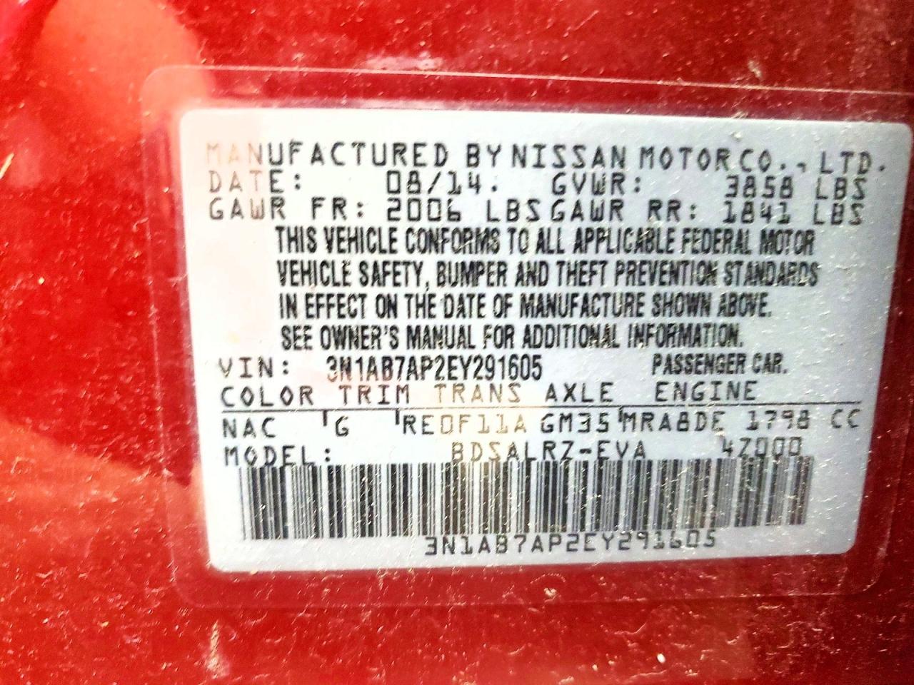 2014 Nissan Sentra Sr Red vin: 3N1AB7AP2EY291605