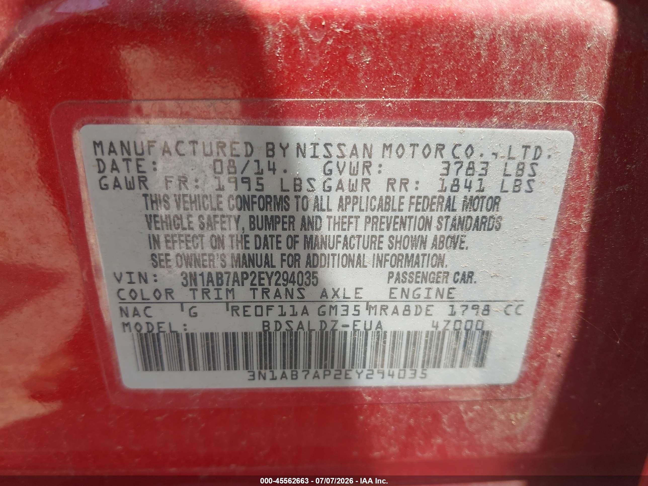 2014 Nissan Sentra Sv Red vin: 3N1AB7AP2EY294035
