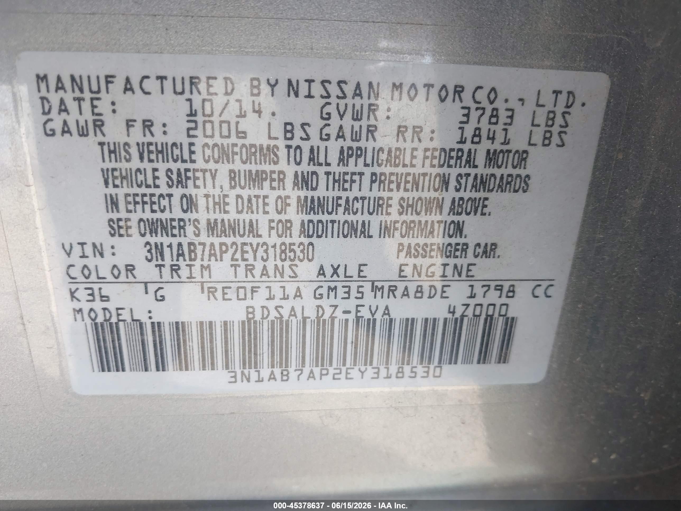2014 Nissan Sentra Sv Gray vin: 3N1AB7AP2EY318530