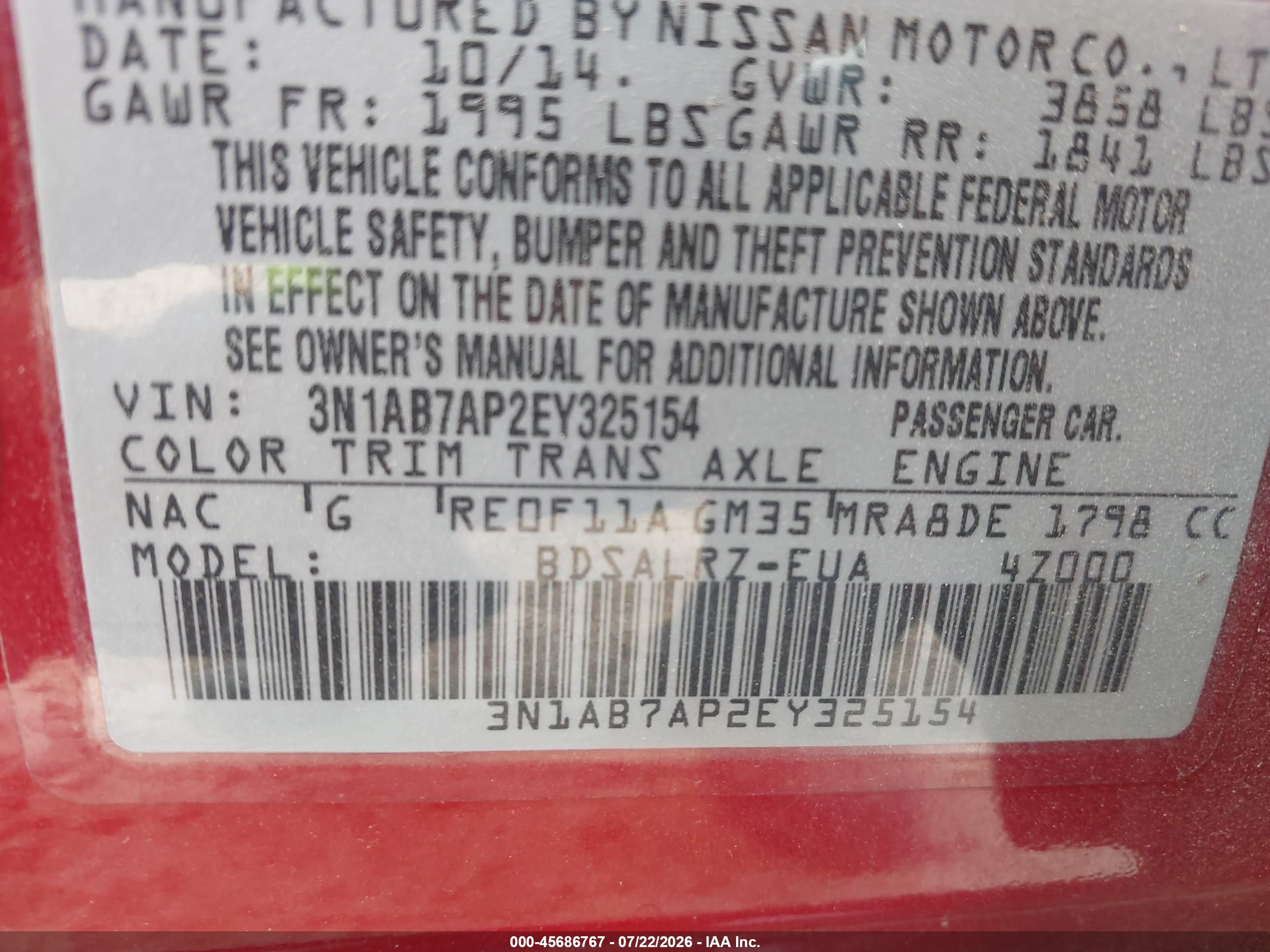 2014 Nissan Sentra Sr Red vin: 3N1AB7AP2EY325154