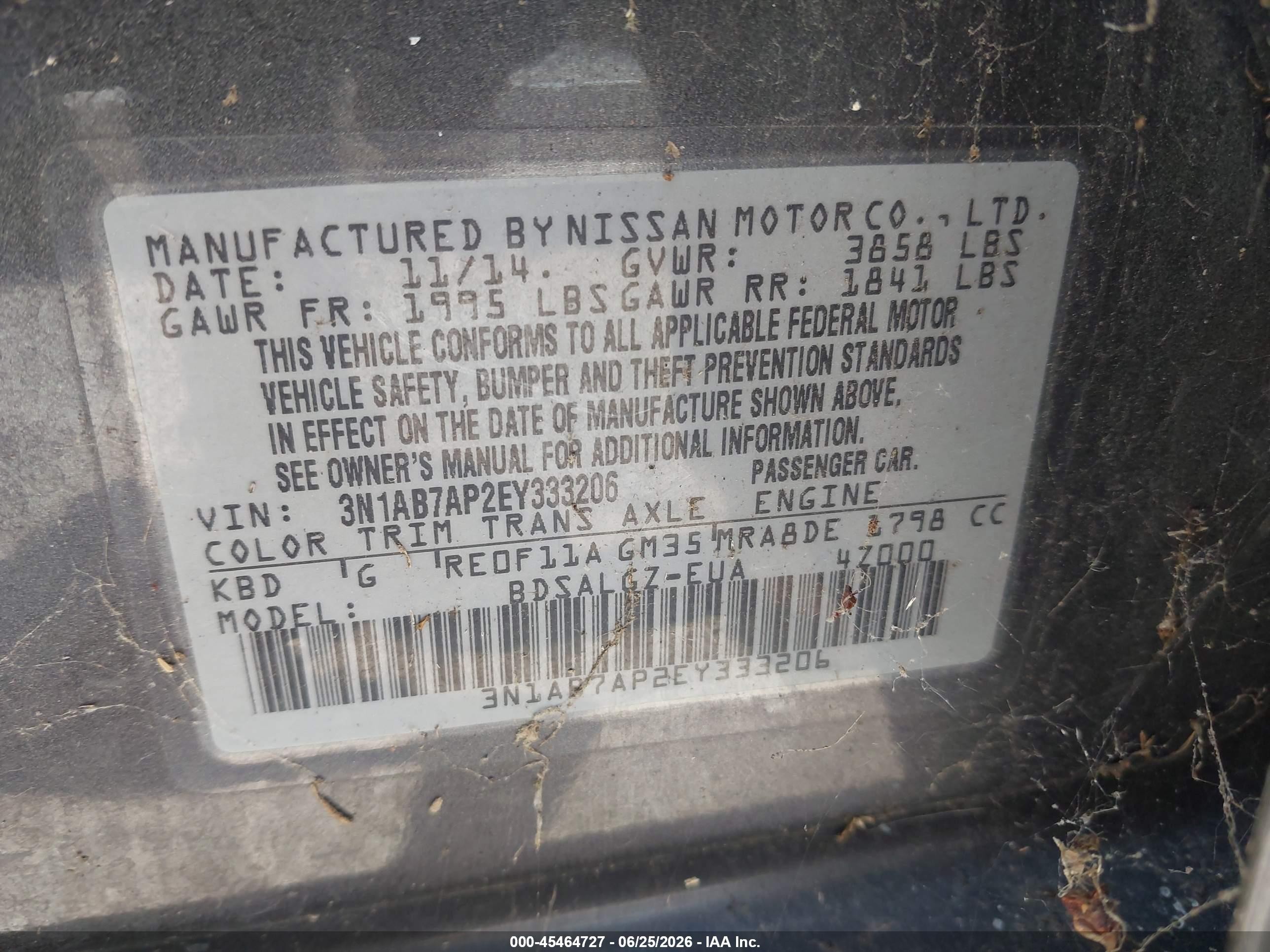 2014 Nissan Sentra Sl Gray vin: 3N1AB7AP2EY333206