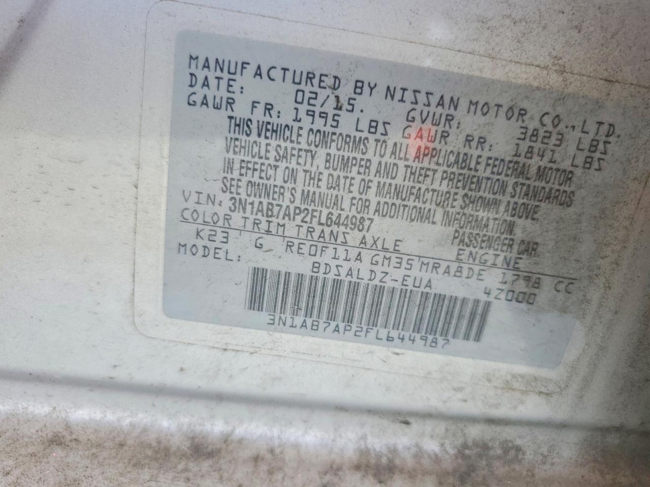 2015 Nissan Sentra Sv Silver vin: 3N1AB7AP2FL644987