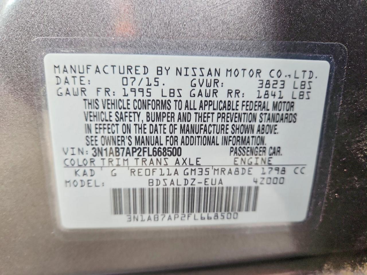 2015 Nissan Sentra Sv Gray vin: 3N1AB7AP2FL668500
