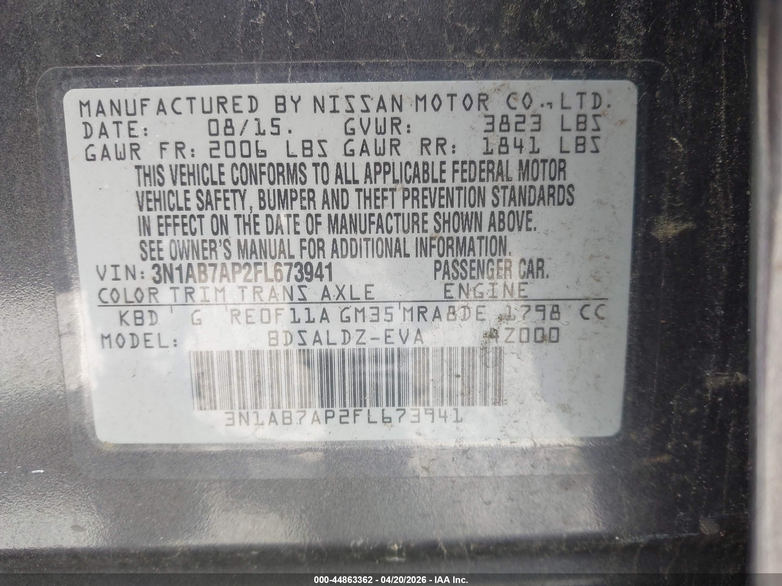 2015 Nissan Sentra Sv Gray vin: 3N1AB7AP2FL673941
