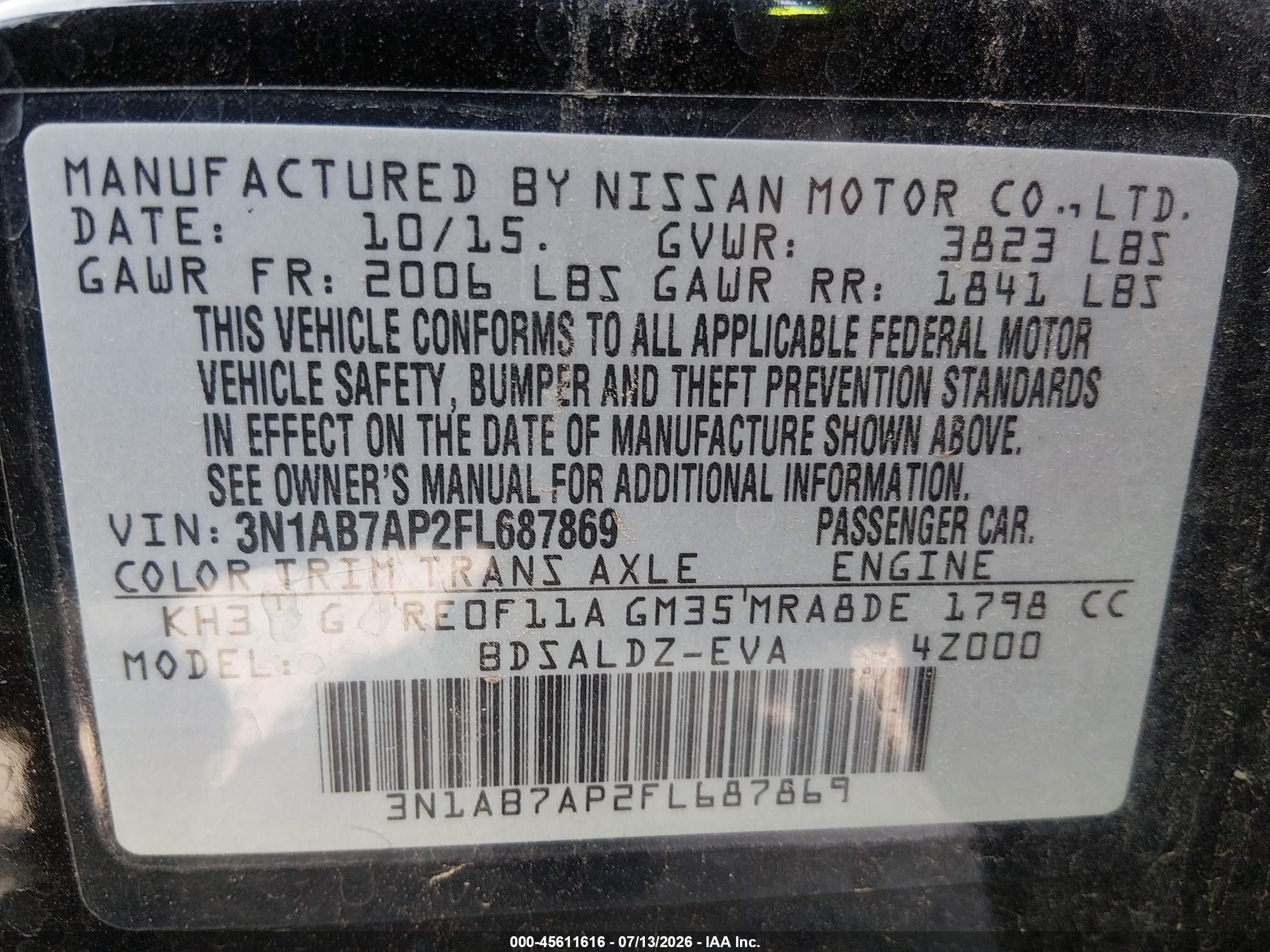 2015 Nissan Sentra Sv Black vin: 3N1AB7AP2FL687869
