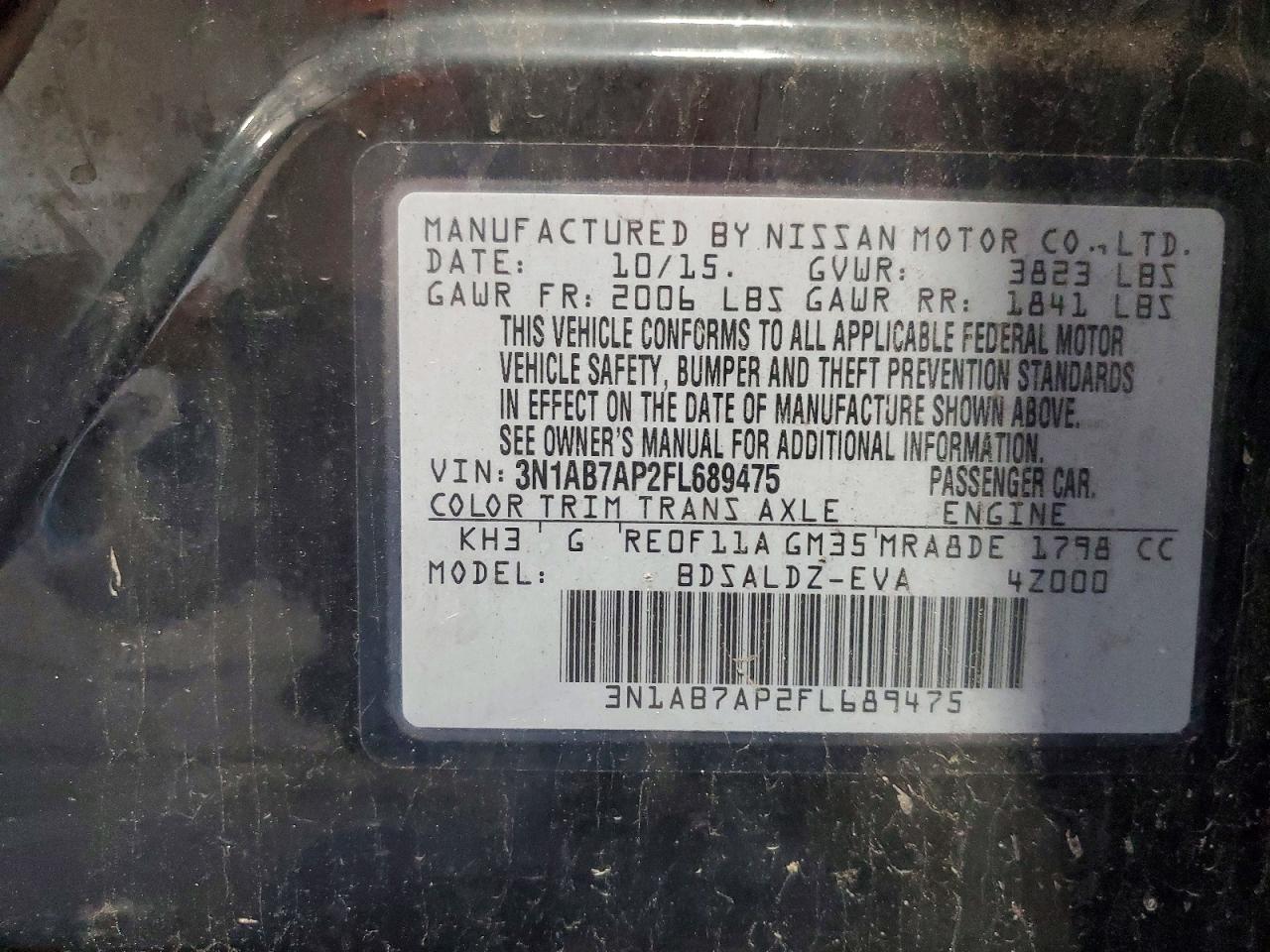 2015 Nissan Sentra Sv Black vin: 3N1AB7AP2FL689475