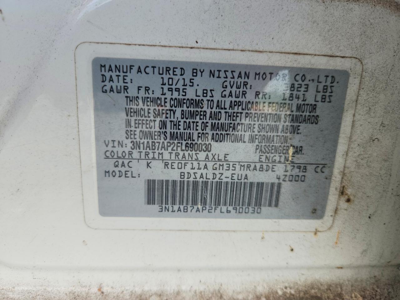 2015 Nissan Sentra Sv White vin: 3N1AB7AP2FL690030