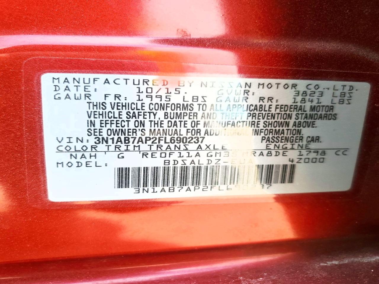 2015 Nissan Sentra Sv Burgundy vin: 3N1AB7AP2FL690237
