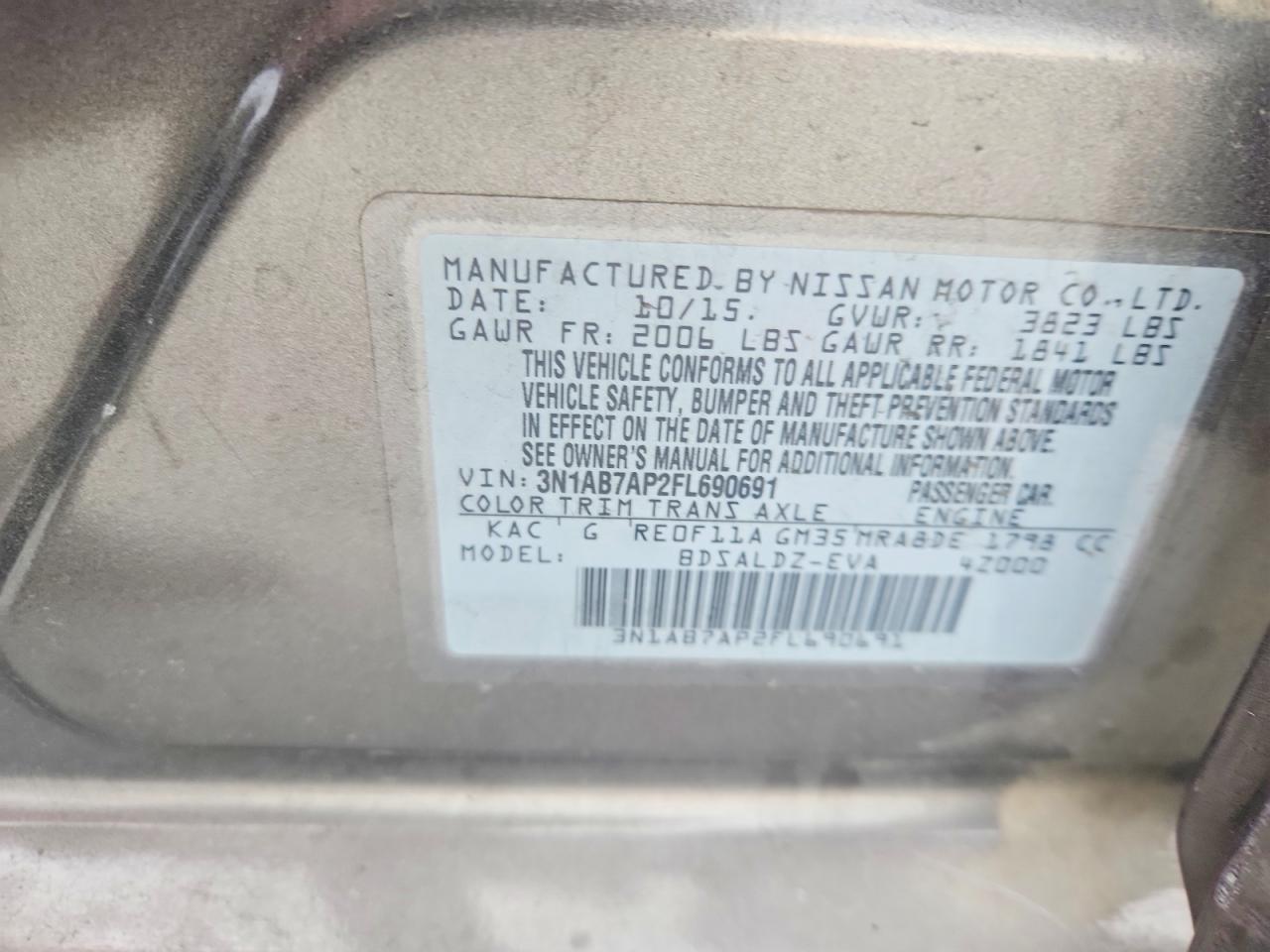 2015 Nissan Sentra Sv Gray vin: 3N1AB7AP2FL690691