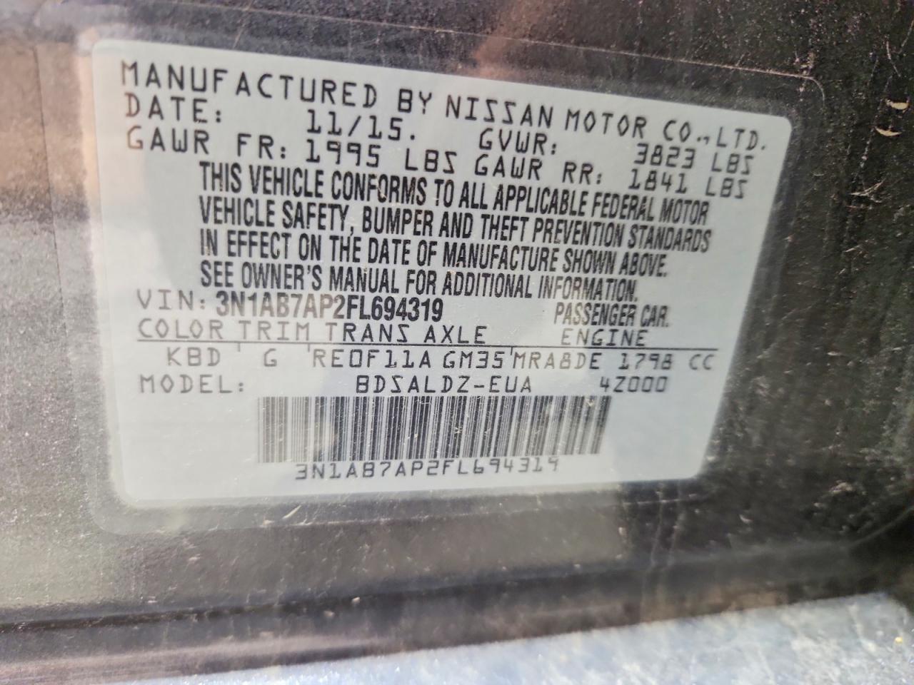 2015 Nissan Sentra Sv Gray vin: 3N1AB7AP2FL694319