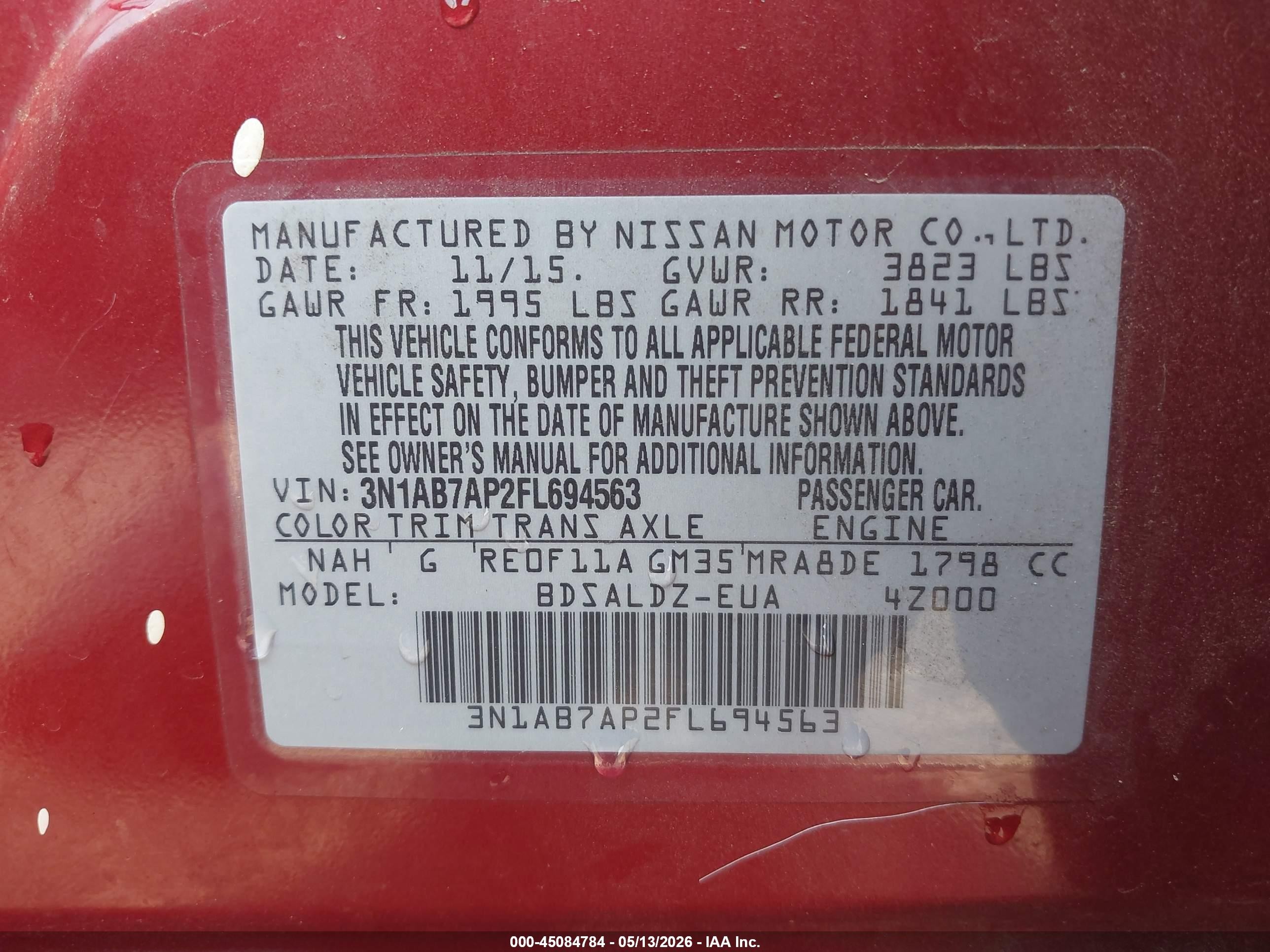 2015 Nissan Sentra Sv Red vin: 3N1AB7AP2FL694563