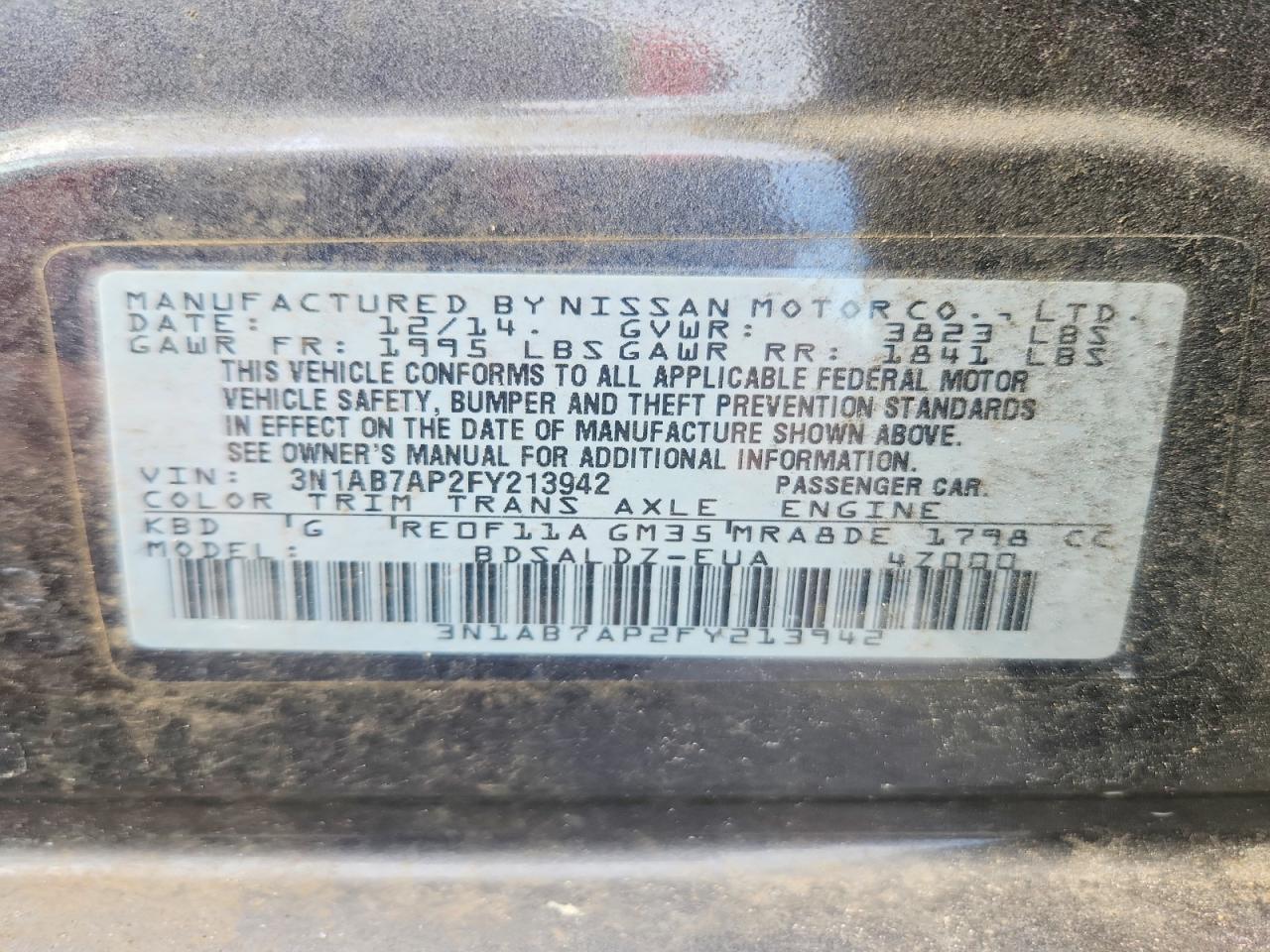 2015 Nissan Sentra Sv Gray vin: 3N1AB7AP2FY213942
