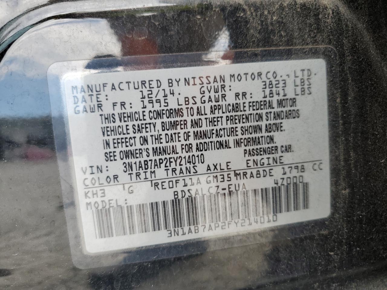 2015 Nissan Sentra S Black vin: 3N1AB7AP2FY214010