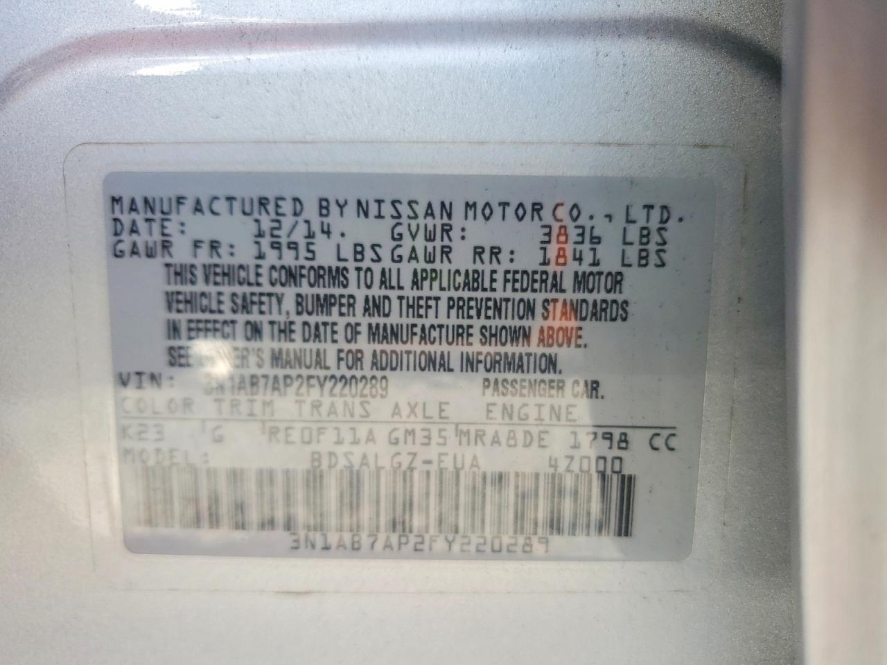2015 Nissan Sentra Sl Silver vin: 3N1AB7AP2FY220289