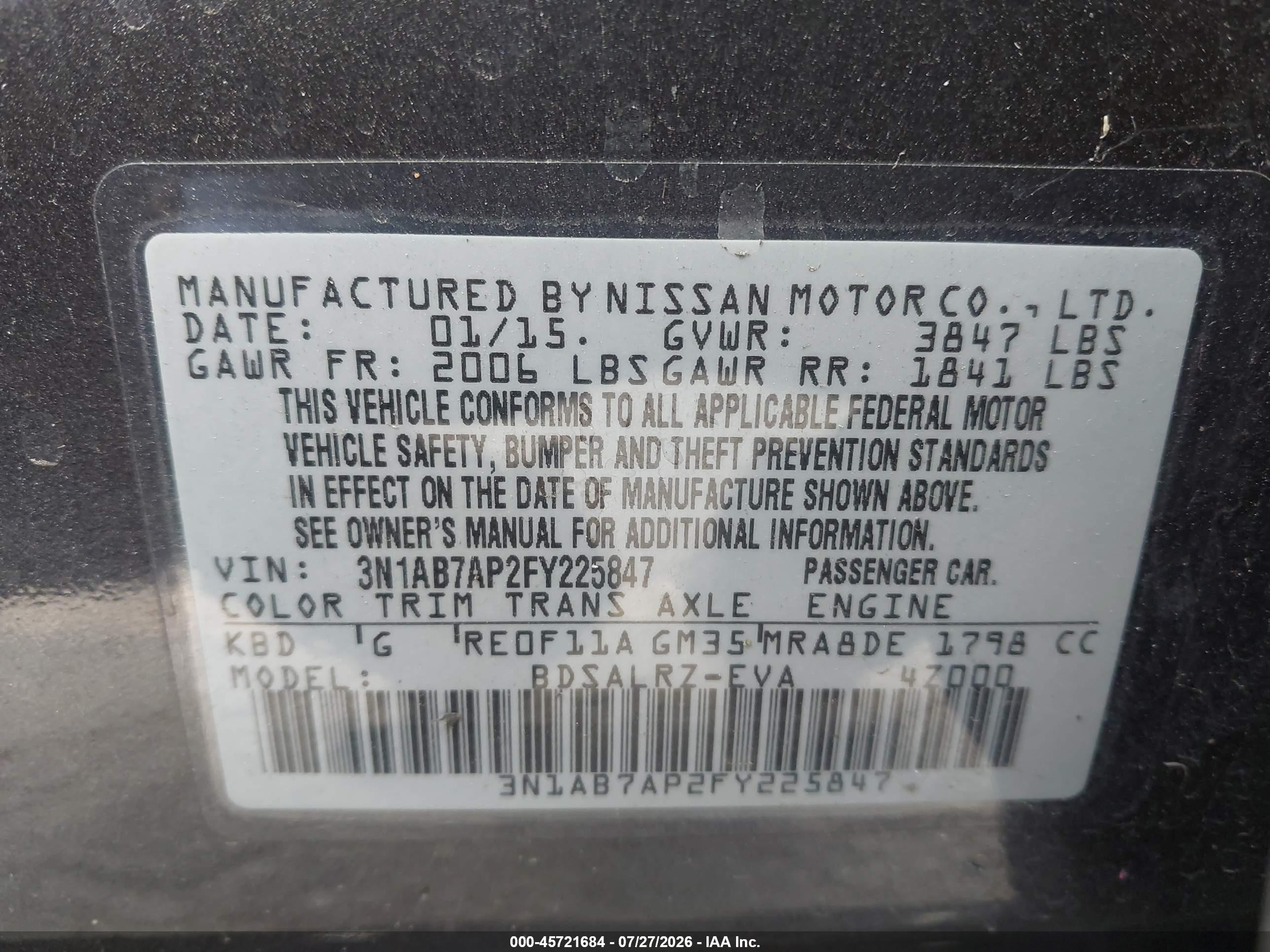 2015 Nissan Sentra Sr Gray vin: 3N1AB7AP2FY225847