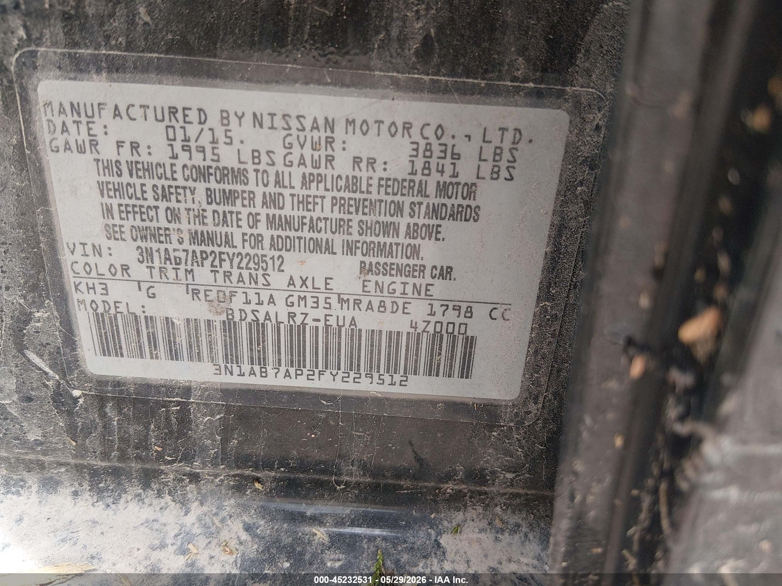 2015 Nissan Sentra Sr Black vin: 3N1AB7AP2FY229512