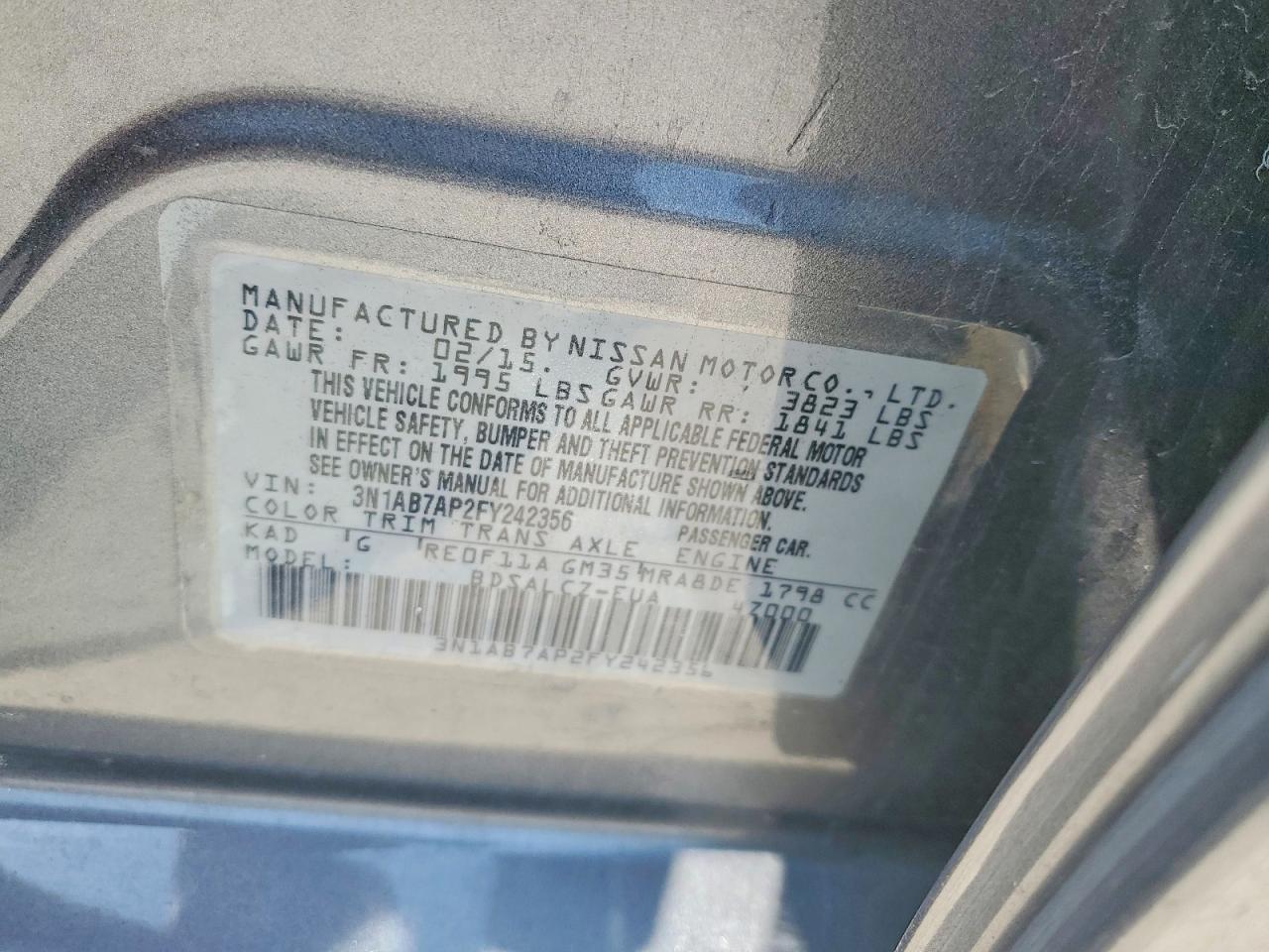 2015 Nissan Sentra S Gray vin: 3N1AB7AP2FY242356