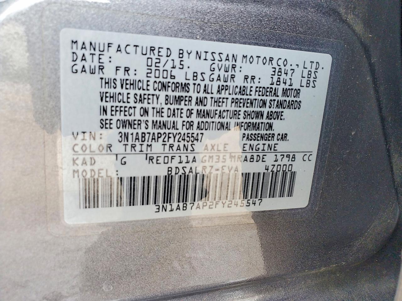 2015 Nissan Sentra Sr Gray vin: 3N1AB7AP2FY245547