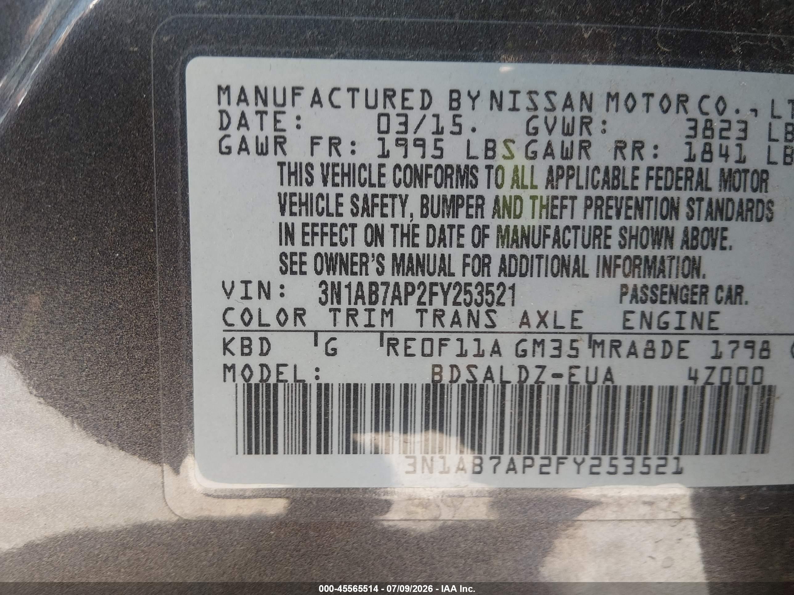 2015 Nissan Sentra Sv Gray vin: 3N1AB7AP2FY253521