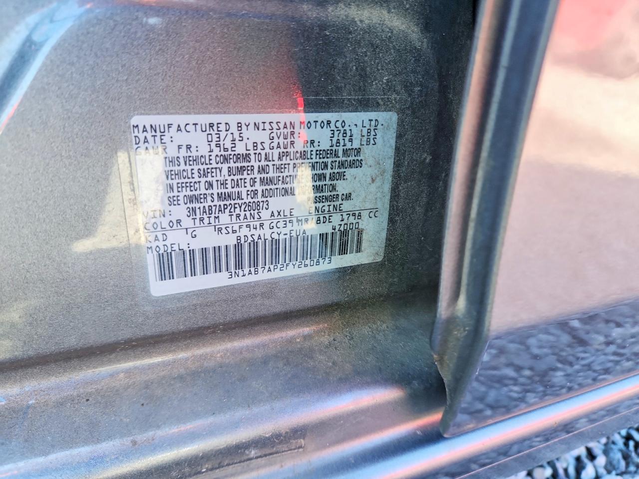 2015 Nissan Sentra S Серый vin: 3N1AB7AP2FY260873