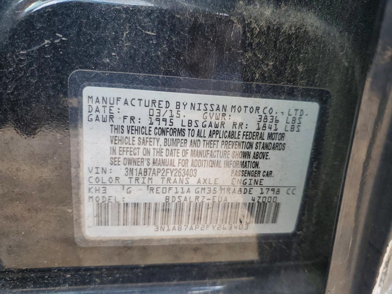 2015 Nissan Sentra Sr Black vin: 3N1AB7AP2FY263403