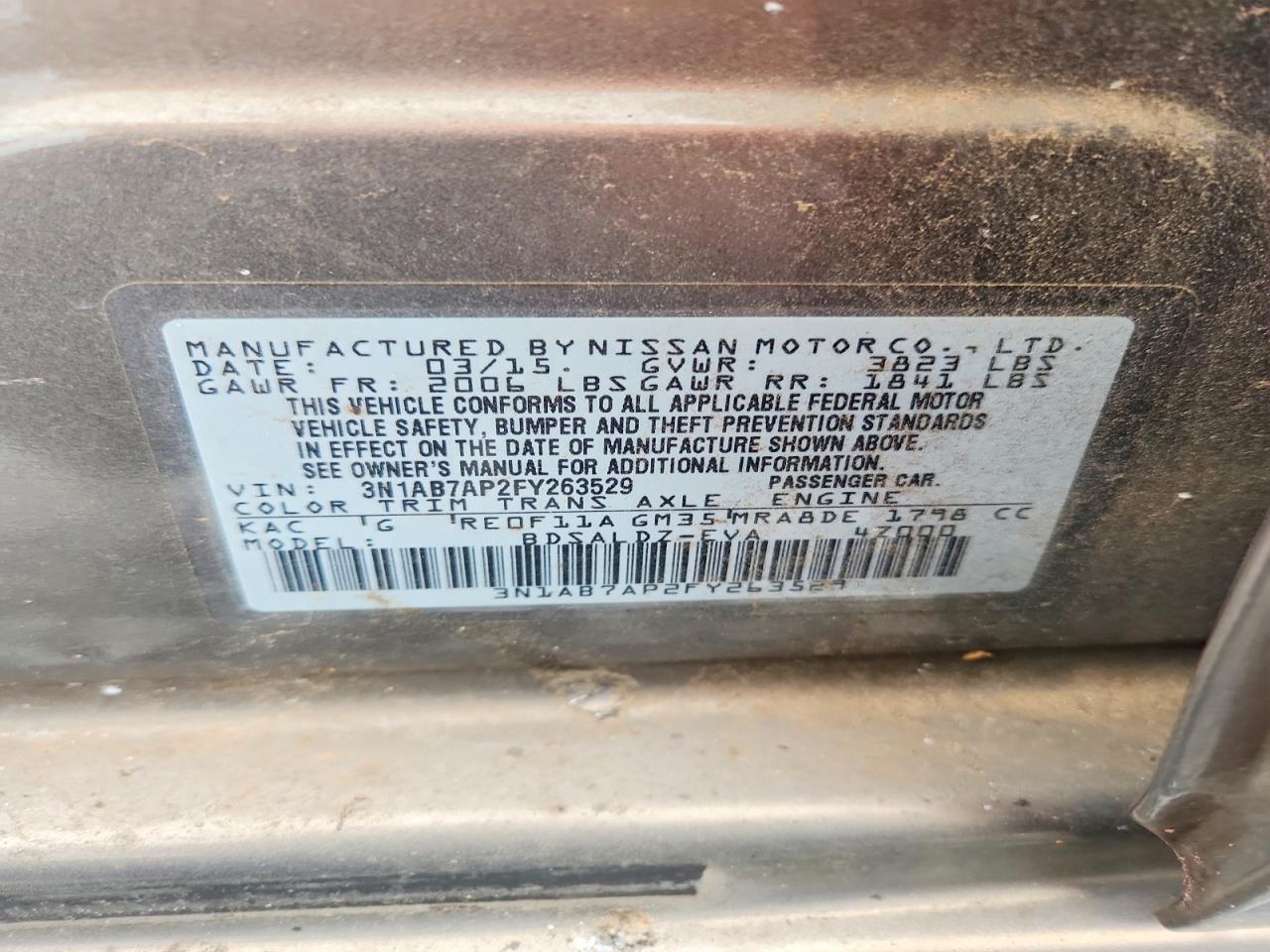 2015 Nissan Sentra Sv Gray vin: 3N1AB7AP2FY263529