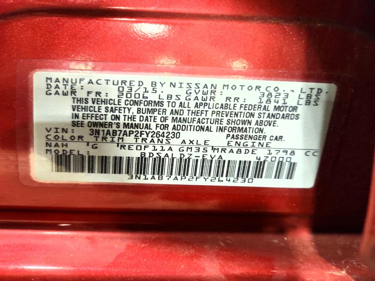 2015 Nissan Sentra Sv Red vin: 3N1AB7AP2FY264230