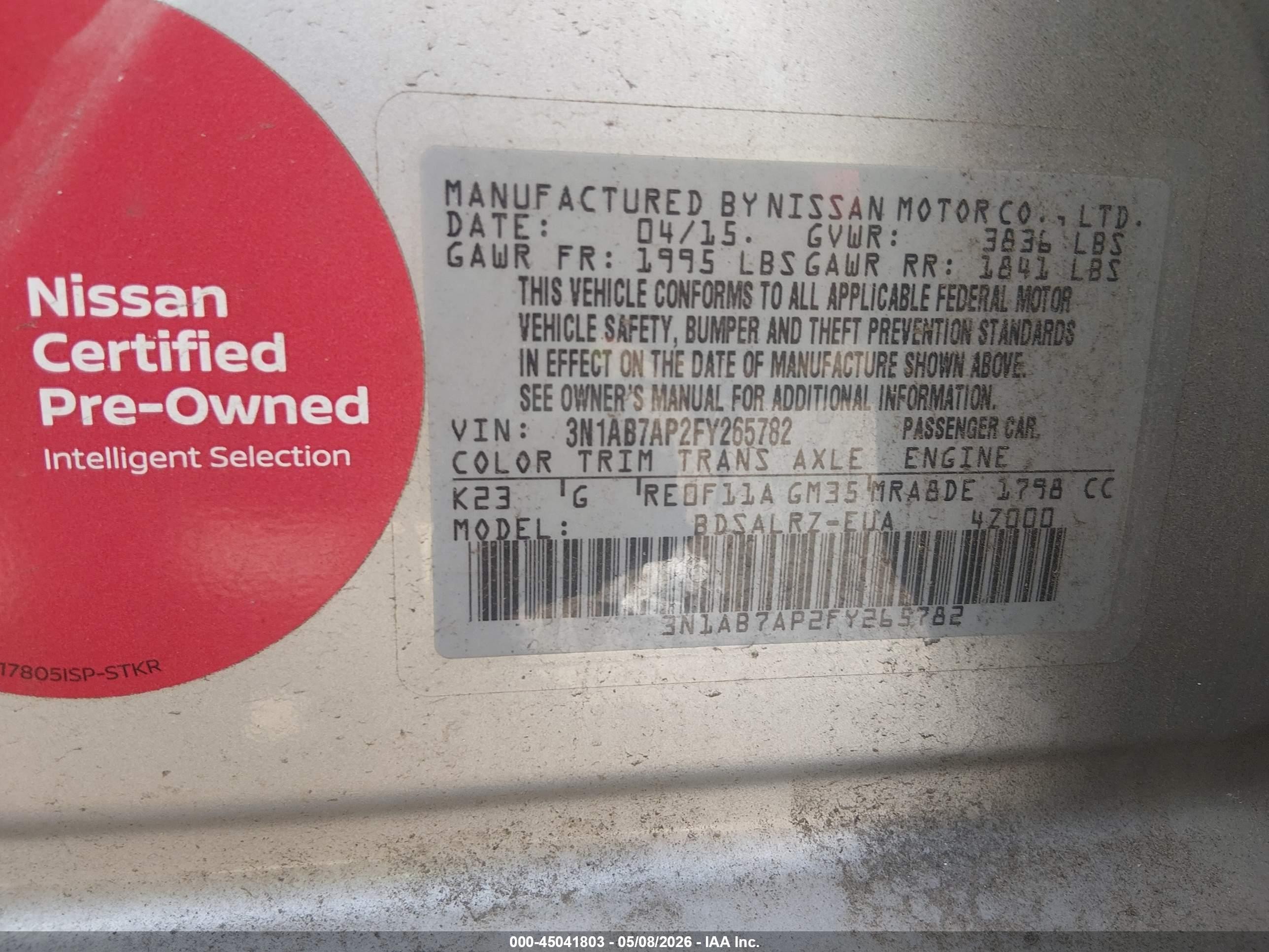2015 Nissan Sentra Sr Silver vin: 3N1AB7AP2FY265782