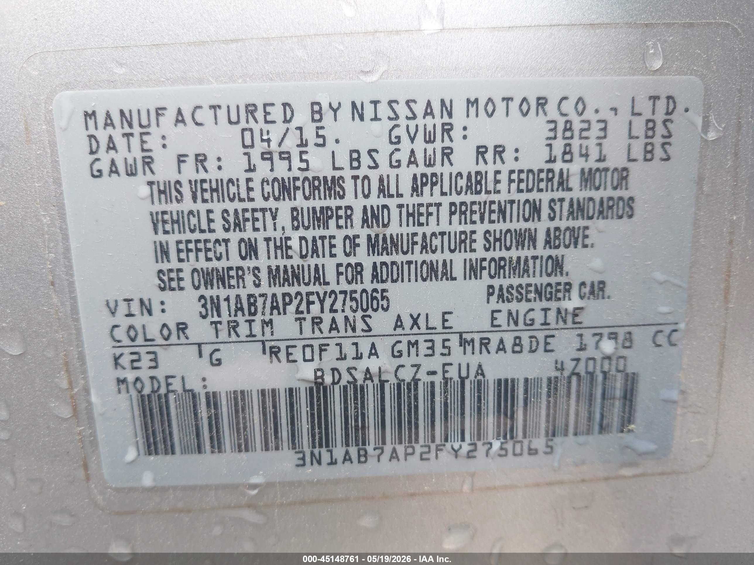 2015 Nissan Sentra S Silver vin: 3N1AB7AP2FY275065