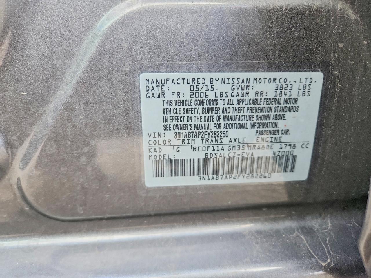 2015 Nissan Sentra S Gray vin: 3N1AB7AP2FY282260